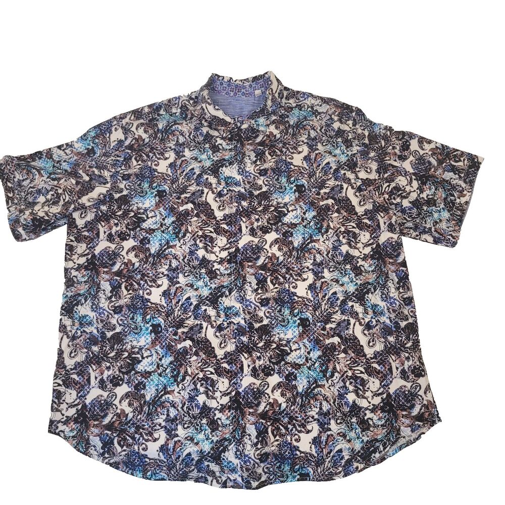 Robert Graham Shirt Mens 2XLT Blue Floral Paisley Short Sleeve Button Up